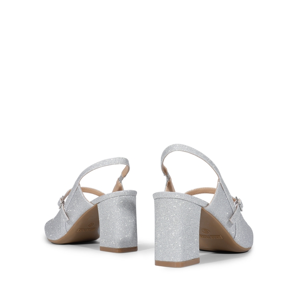 Mary Jane Slingback Chunky Heel Pumps - SILVER GLITTER - 3